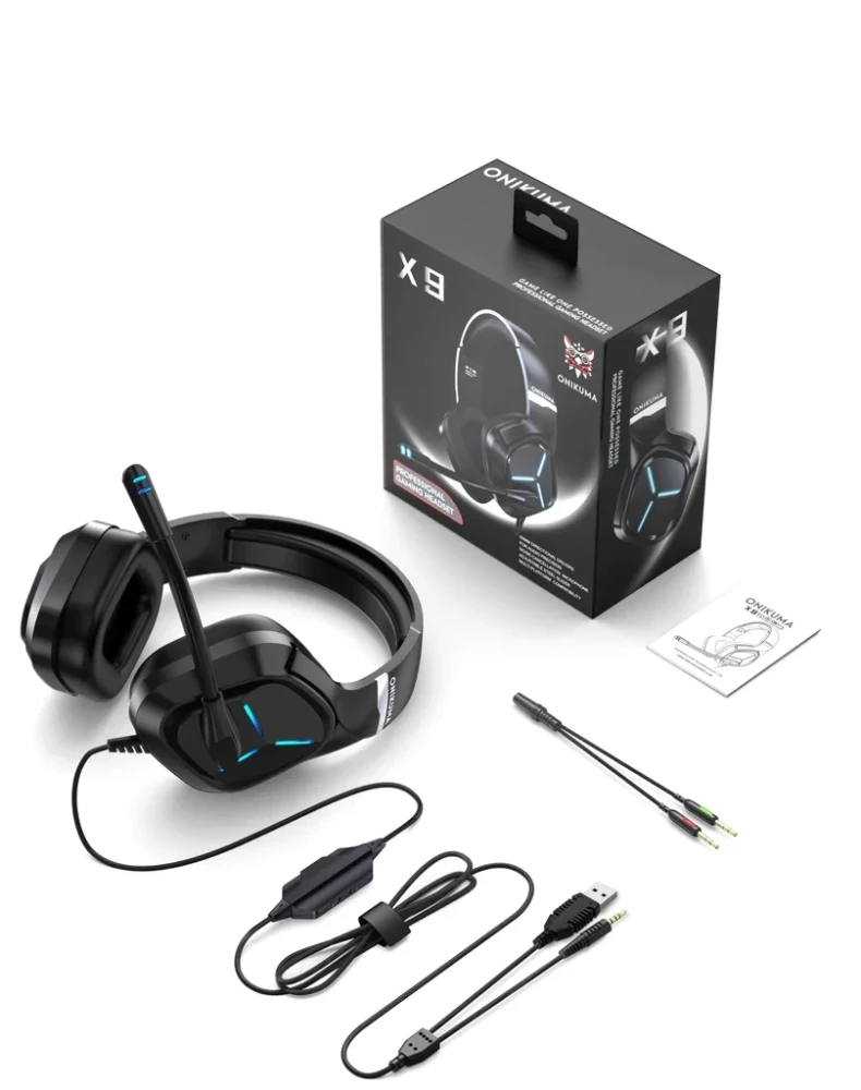 ONIKUMA X9 Pro Wired Gaming Headset – Stereo Surround Sound, 50mm Drivers, Noise-Canceling Mic, Soft Ear Cushions – 3.5mm + USB for PC, PS4, PS5, Xbox, Switch, Mobile