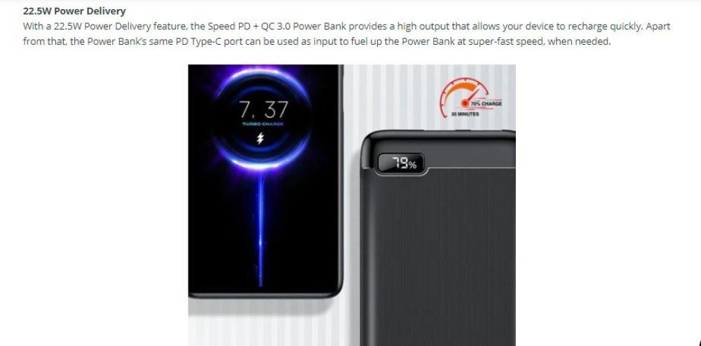 Speed PD + QC 3.0 Power Bank Series 10000 mAh