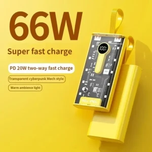 20000mah 66W Transparent Power Bank Portable Fast Charging PD 22W External Battery Charger Powerbank For Iphone Xiaomi